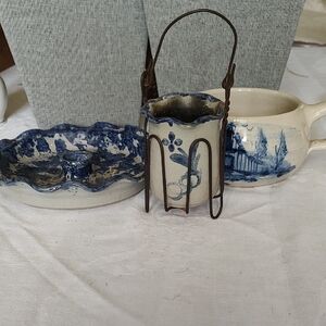 Three Pieces Of Blue Stoneware
